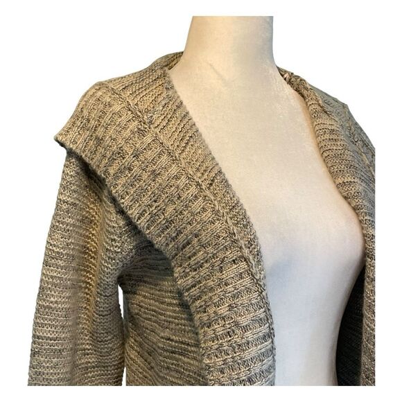 Sienna Sky Hooded Longline Cardigan Sweater Tan Ribbed Knit Open Long Sleeve - Picture 2 of 7